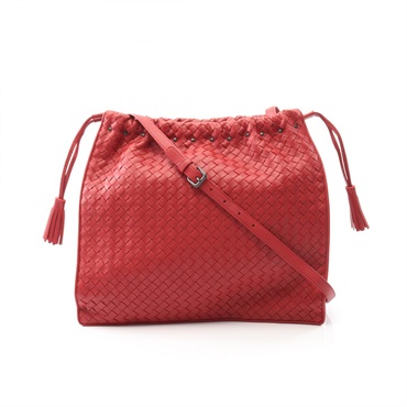 BOTTEGA VENETA Intrecciato drawstring Shoulder crossbody Bag leather Red Used