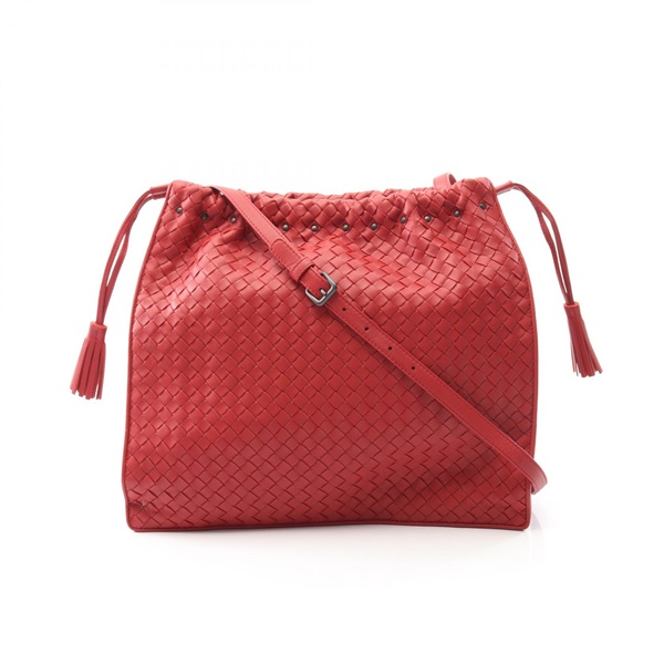 BOTTEGA VENETA Intrecciato drawstring Shoulder crossbody Bag leather Red Used