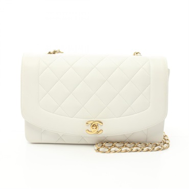 CHANEL CC Matelasse Diana Flap Shoulder Bag A01165 lamb leather White Used Women
