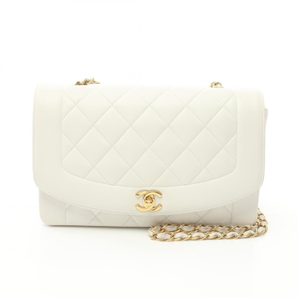 CHANEL CC Matelasse Diana Flap Shoulder Bag A01165 lamb leather White Used Women