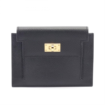HERMES Kelly pocket compact coin purse wallet Epsom leather Black Used Women Y