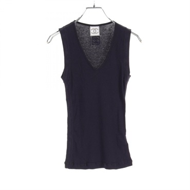 CHANEL Sports line Sleeveless top P27933K00000 cotton Navy Used Women size 38