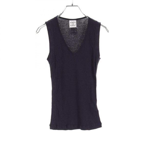 CHANEL Sports line Sleeveless top P27933K00000 cotton Navy Used Women size 38