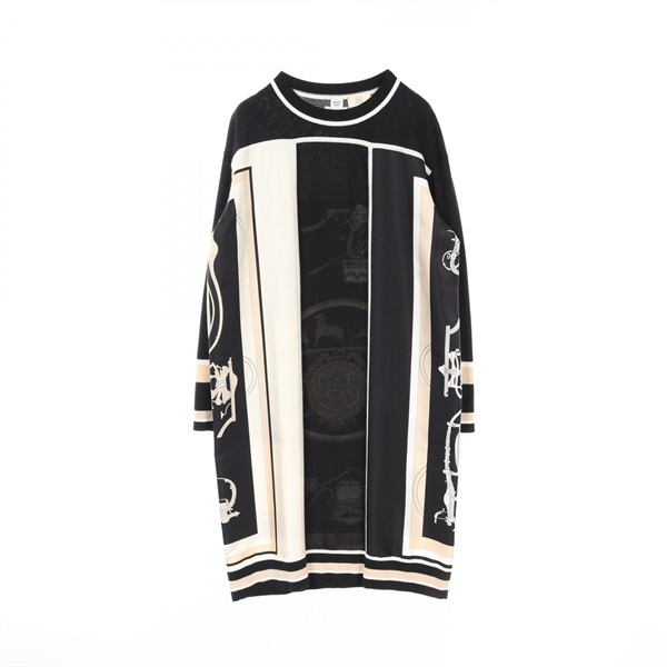 HERMES Ex libris Twillreine Dress 3E2803D7 silk cashmere Black Beige Used #34