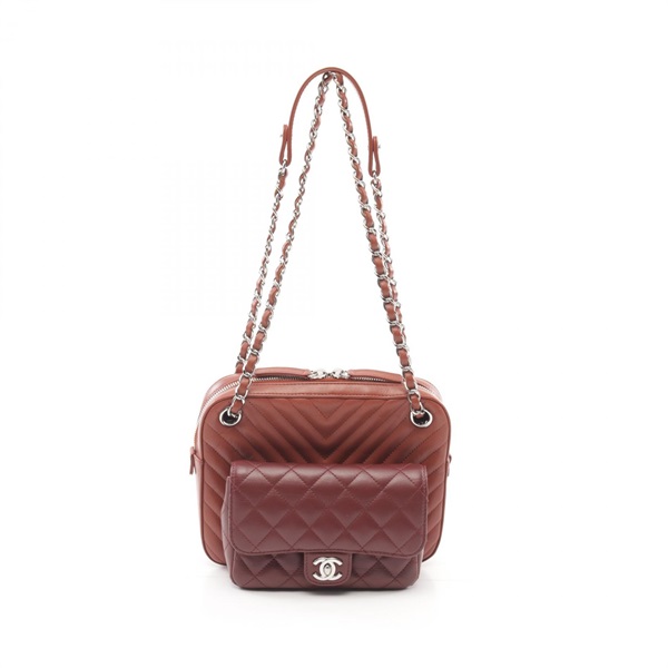 CHANEL V-Stitch Chevron Matelasse chain Shoulder Bag A57555 leather Brown SHW