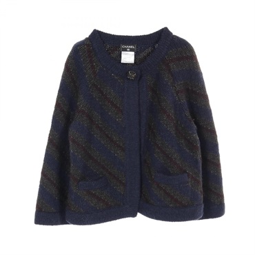 CHANEL cardigan Jacket P44411K04620 wool alpaca Navy Used Women size 38