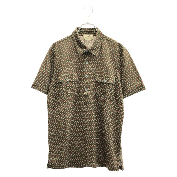 HERMES Short sleeve polo shirt cotton Khaki Used mens #M