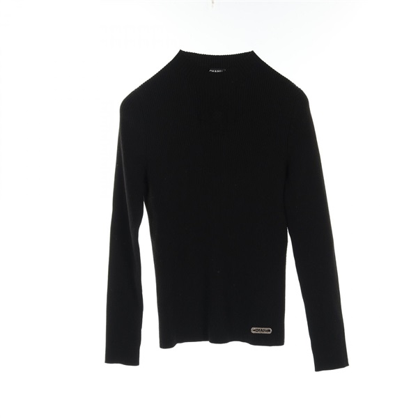 CHANEL COCO Mark Clover knitwear sweater #40 P64687K60670 Rayon wool Black Used