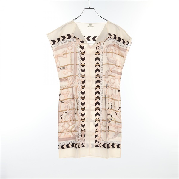 HERMES Dress 87-7603 silk #36 tunic blouse Beige Multicolor Used