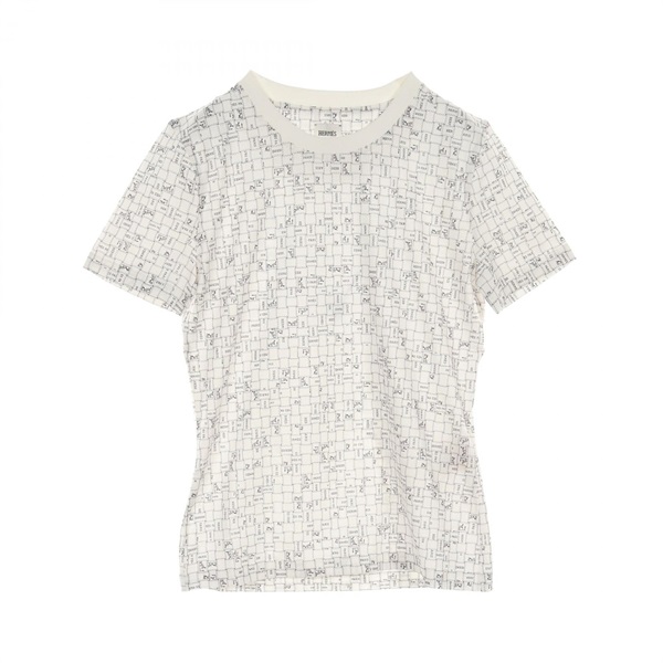 HERMES Bolduc check T-shirt #36 short sleeves H5E4645 cotton White Black Used