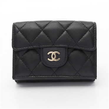 CHANEL Classic Small Flap Matelasse Tri-fold Wallet AP0230 Lambskin Black GHW