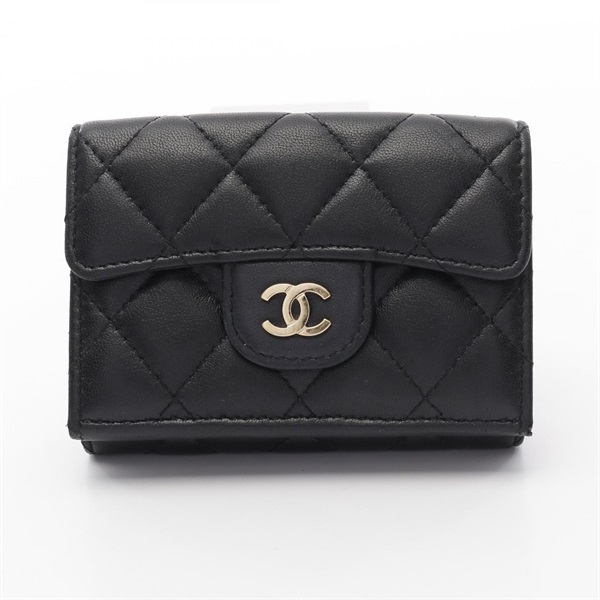 CHANEL Classic Small Flap Matelasse Tri-fold Wallet AP0230 Lambskin Black GHW