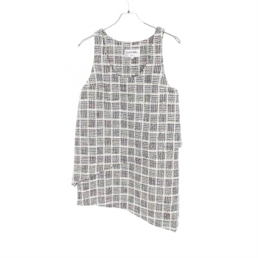 CHANEL COCO Mark Dress P58812 Fabric White Navy Multicolor Used Women 36