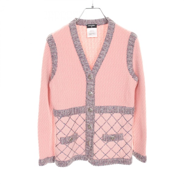 CHANEL Matelasse Camellia Button cardigan knitwear P52797 silk cashmere Pink #34