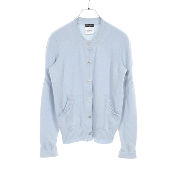 CHANEL COCO Mark cardigan knitwear P52488 cashmere Blue Used Women 34