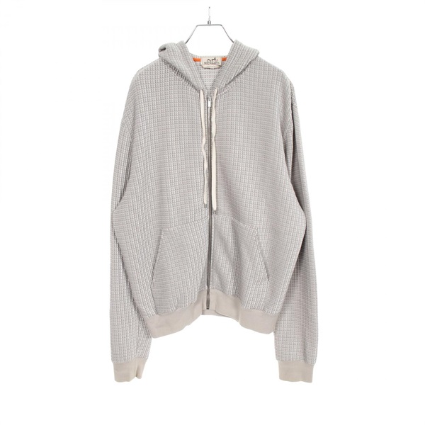 HERMES 3D quilted motif Hoodie jacket Polyester nylon Gray Used mens size L