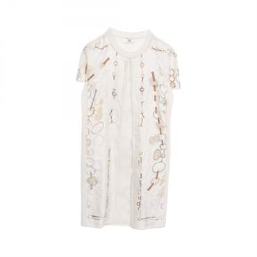 HERMES Do Re Boucles Twill Laine Dress 3H2838D4 Silk Cashmere White #34 Women