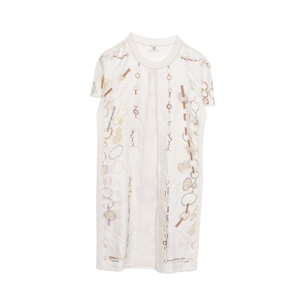 HERMES Do Re Boucles Twill Laine Dress 3H2838D4 Silk Cashmere White #34 Women