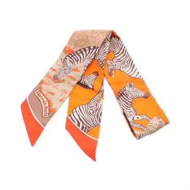 HERMES Twilly Les Zebres Scarf silk Orange Multicolor Used Women