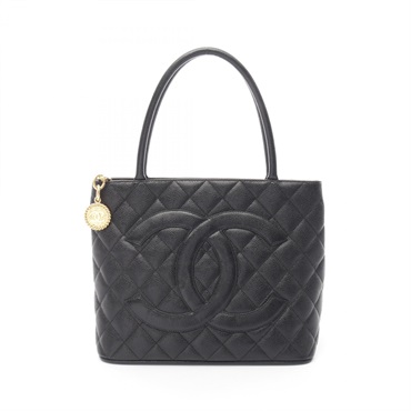 CHANEL Medallion Tote Hand Bag leather Grained calfskin Black Used Women GHW CC
