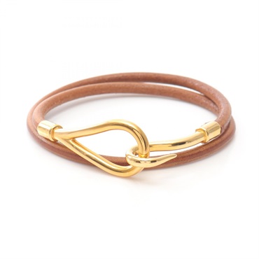 HERMES Jumbo Choker Bracelet Gold Plated leather Brown Used Women