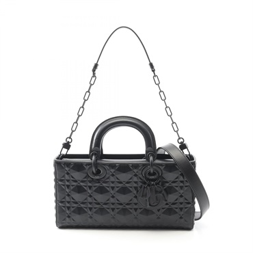 Christian Dior Lady D-Joy Medium Chain Shoulder Handbag leather Black Used Women