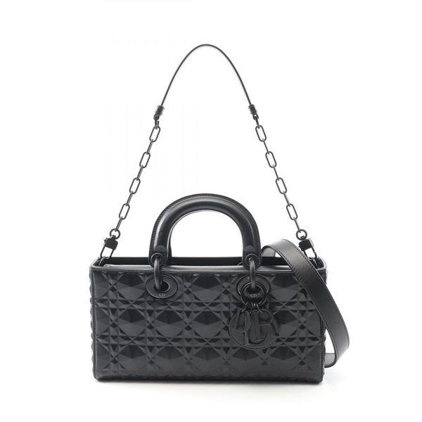 Christian Dior Lady D-Joy Medium Chain Shoulder Handbag leather Black Used Women