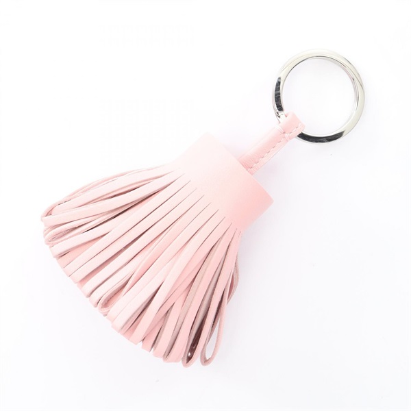 HERMES Carmen charm Key holder ring Agneau milo leather Rose sakura SHW Used B