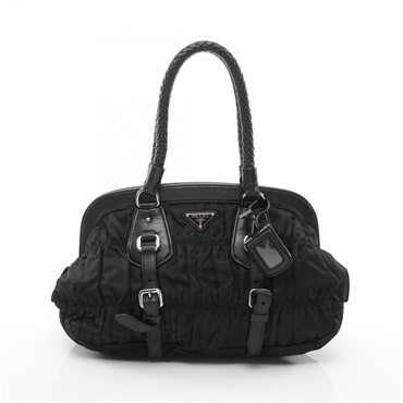 PRADA TESSUTO GAUFRE Shoulder Handbag BN1331 Nylon leather Black Used Women