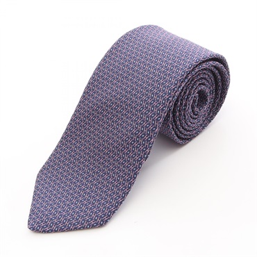 HERMES H pattern neck tie cravate silk Navy Pink mens