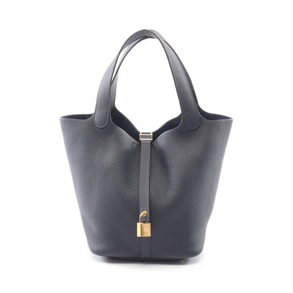 HERMES Picotin Lock MM Tote Handbag Y Clemence leather Navy Blue nuit GHW Used