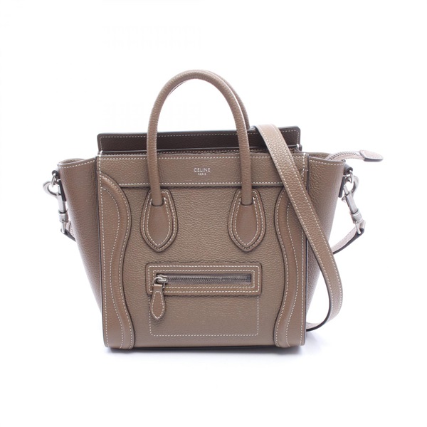CELINE Luggage Nano Shopper Shoulder Handbag leather Brown Used Women
