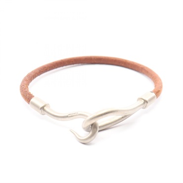 HERMES jumbo Bracelet Stainless Steel leather 16cm Brown Used Women