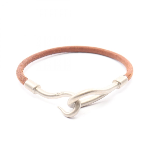 HERMES jumbo Bracelet Stainless Steel leather 16cm Brown Used Women