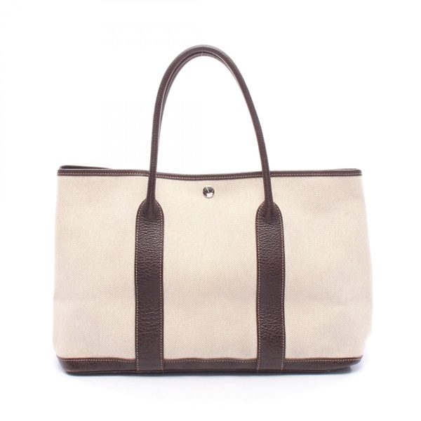 HERMES Garden party PM Tote Bag Toile H leather Brown Beige Used Women K SHW