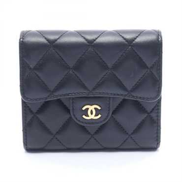 CHANEL Classic small flap wallet Tri-fold purse AP0231 Lambskin Black Used Women