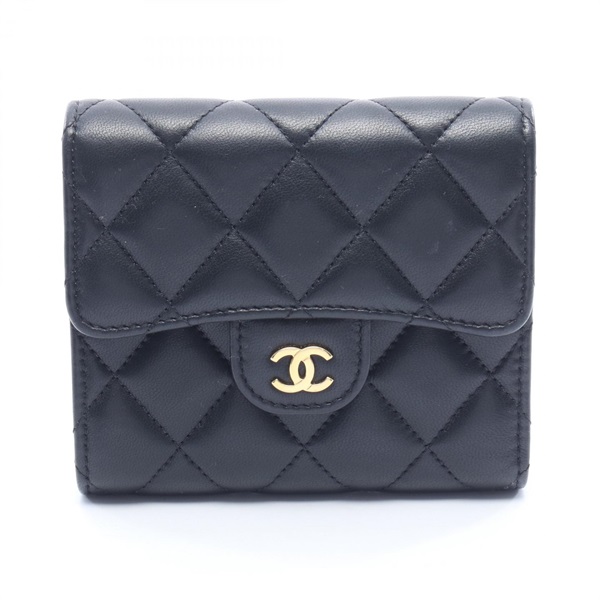 CHANEL Classic small flap wallet Tri-fold purse AP0231 Lambskin Black Used Women