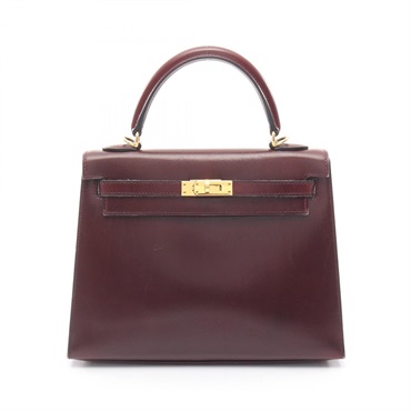 HERMES Kelly 25 External Stitching Shoulder Handbag leather Rouge H GHW Used L