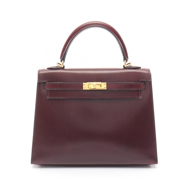 HERMES Kelly 25 External Stitching Shoulder Handbag leather Rouge H GHW Used L