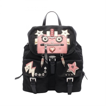 PRADA TESSUTO ROBOT Rucksack Backpack 1BZ811 Nylon leather Black Pink White Used