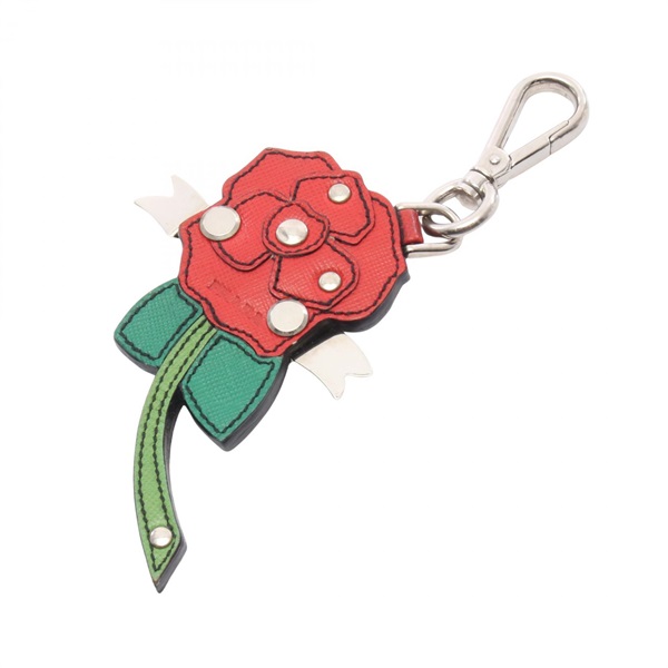PRADA Rose Bag Charm Holder leather Red Green Used Women