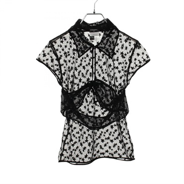 CHANEL 04A See-through lace Tops blouse P23937V14610 Nylon Black Used Women #42