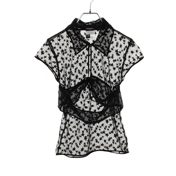 CHANEL 04A See-through lace Tops blouse P23937V14610 Nylon Black Used Women #42