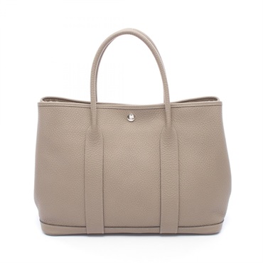 HERMES Garden party PM Tote hand Bag D Country leather Gris asphalt Used SHW