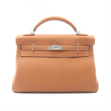 HERMES Maxi Kelly 42 Shoulder Hand bag Togo leather Brown Gold Used Women B SHW