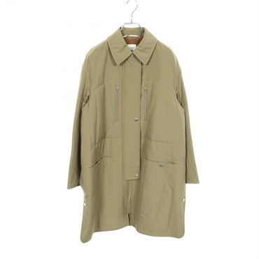 HERMES Sellier Buttons Coat wool Khaki Used Women size 36