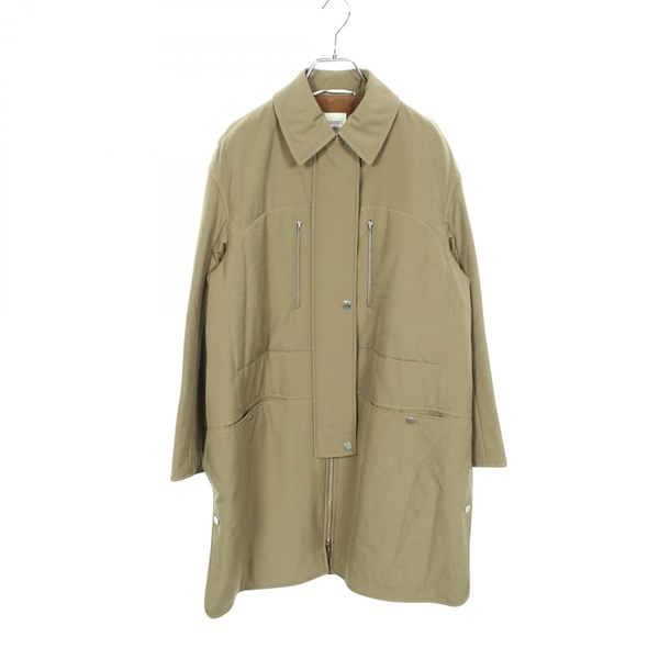 HERMES Sellier Buttons Coat wool Khaki Used Women size 36