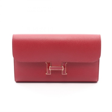 HERMES Constance Long Bifold purse wallet A Epsom leather Rouge grenat GHW