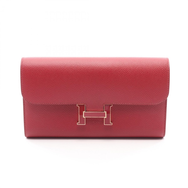 HERMES Constance Long Bifold purse wallet A Epsom leather Rouge grenat GHW