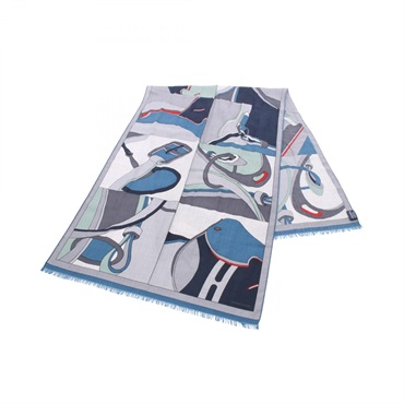 HERMES Rectangle Selle en Desordre Stole Silk cashmere Gray Blue  Used mens